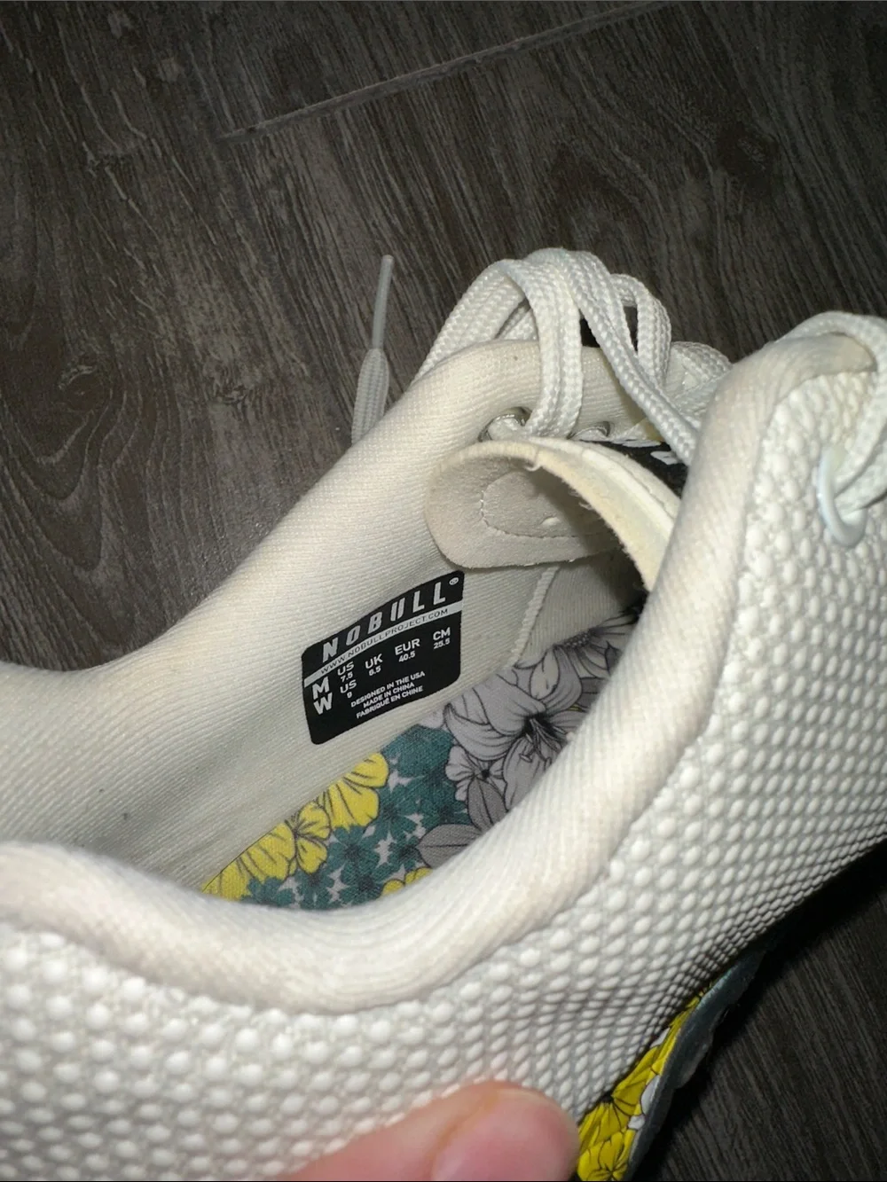 NOBULL Cream Knit Lace-Up Sneakers with Floral Insole